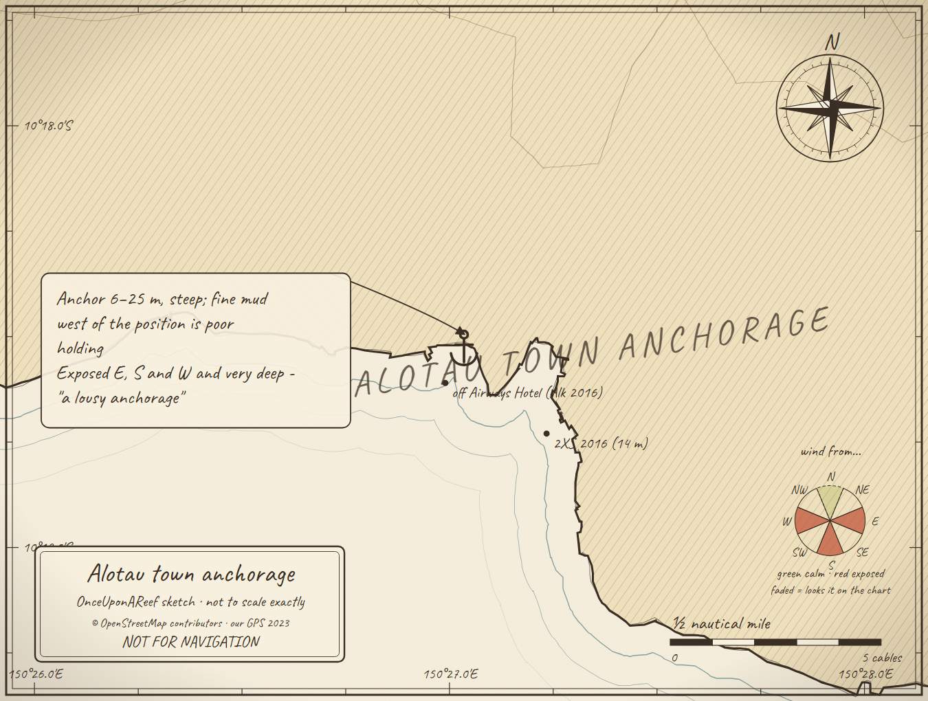 Sketch map of Alotau town anchorage