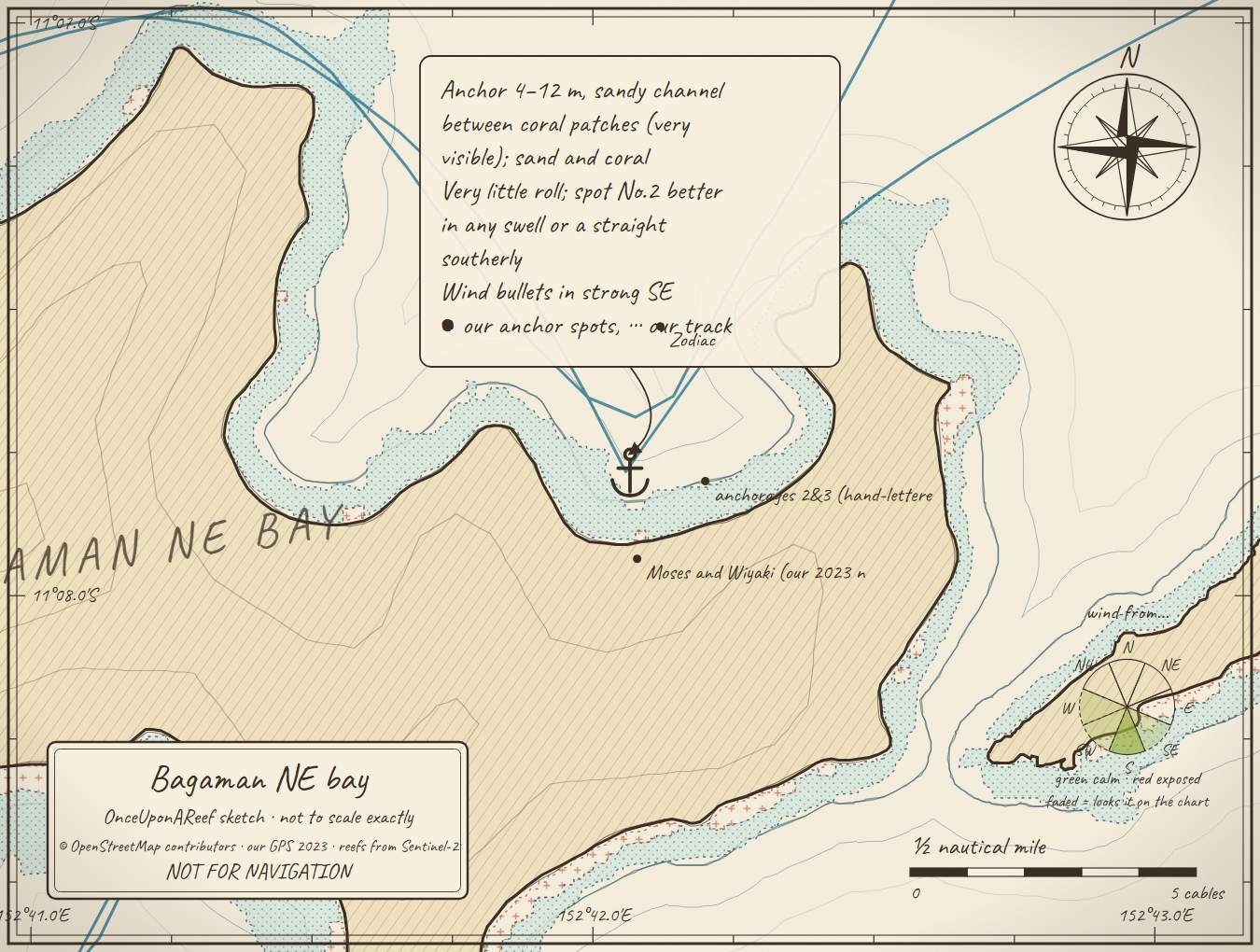 Sketch map of Bagaman NE bay - Oisi village (the carvers)
