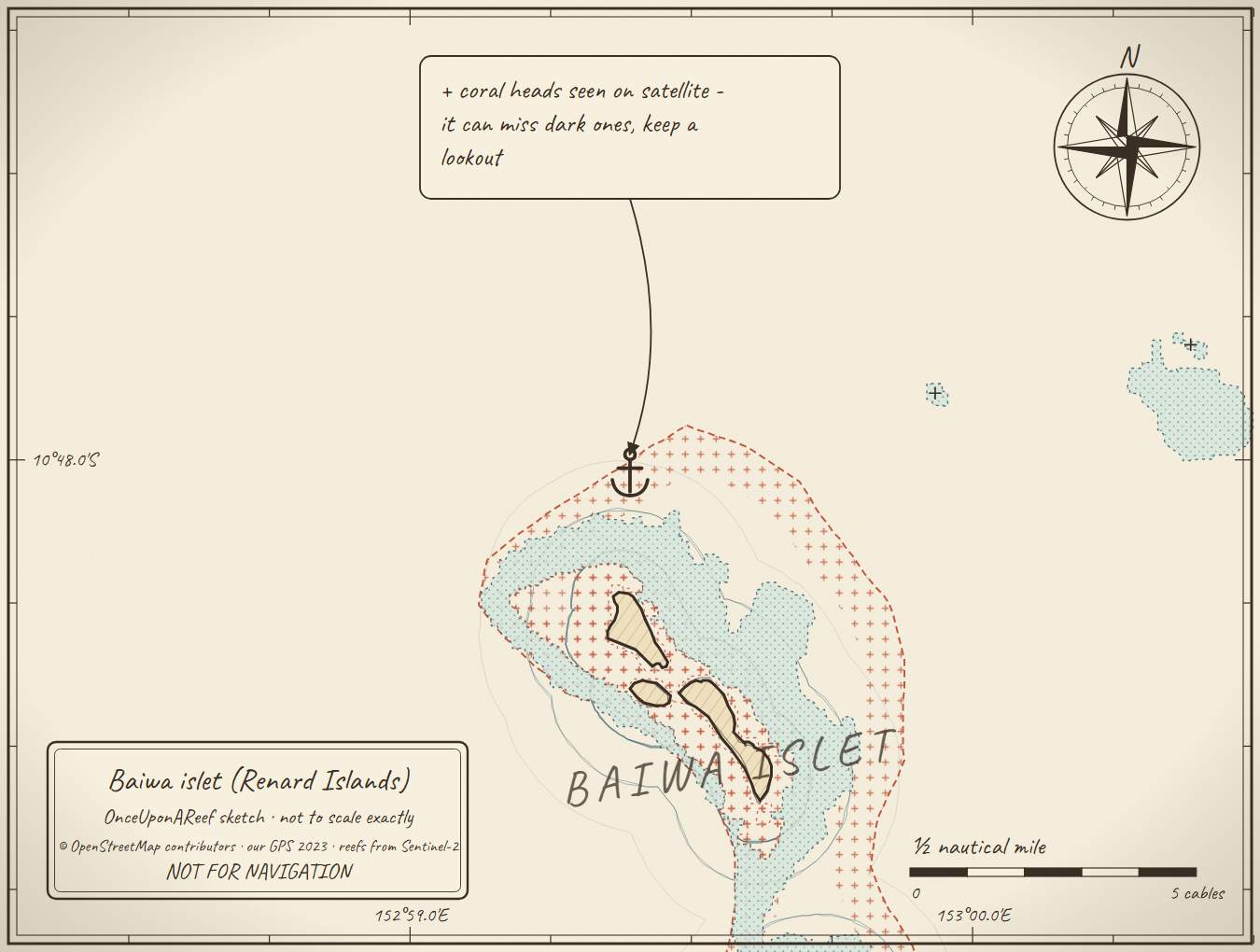 Sketch map of Baiwa islet (Renard Islands)