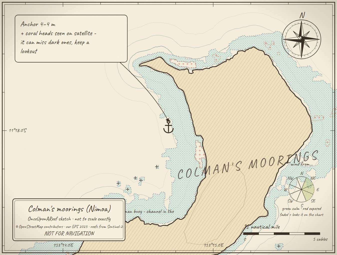 Sketch map of Colman's moorings (Nimoa)