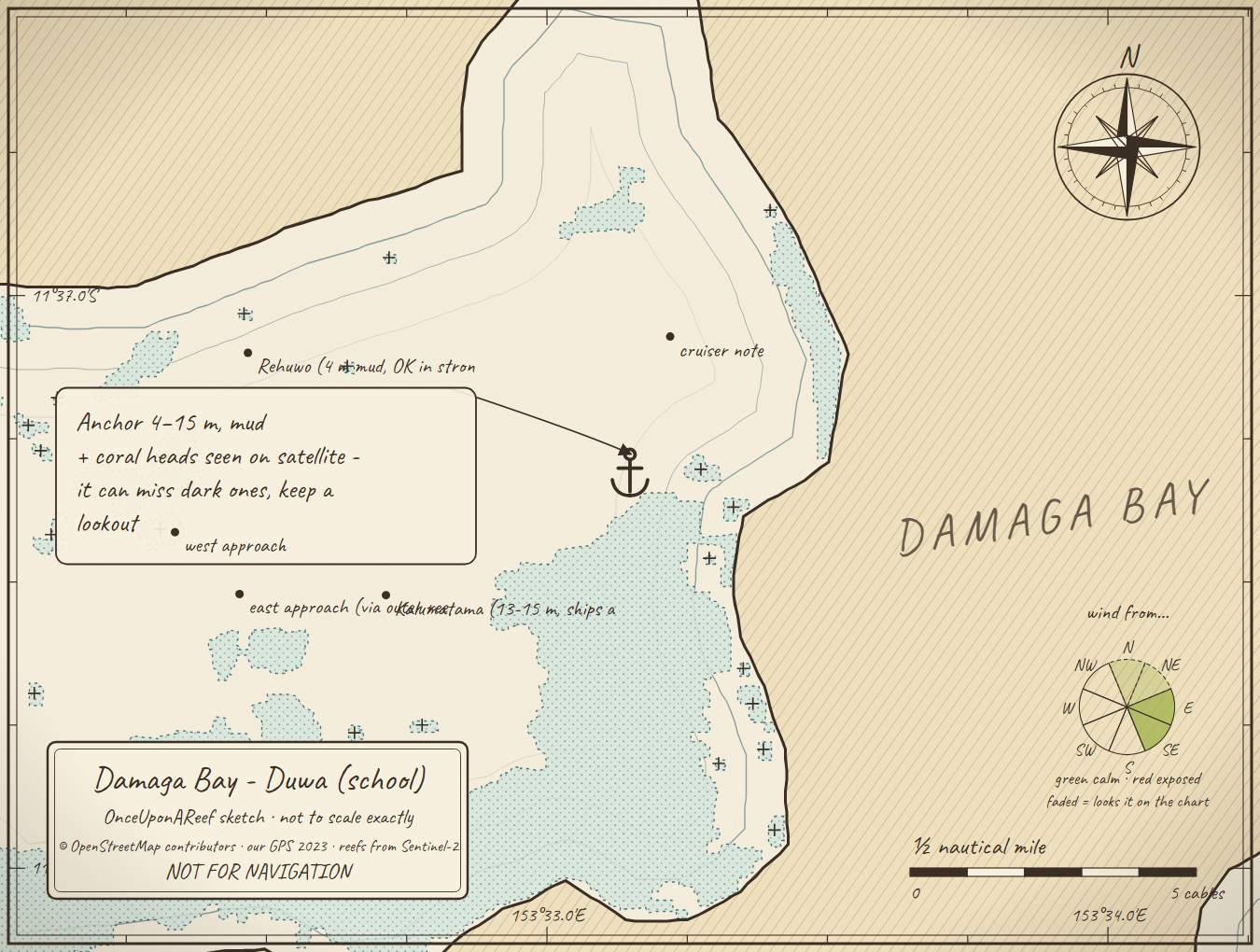 Sketch map of Damaga Bay - Duwa (school)