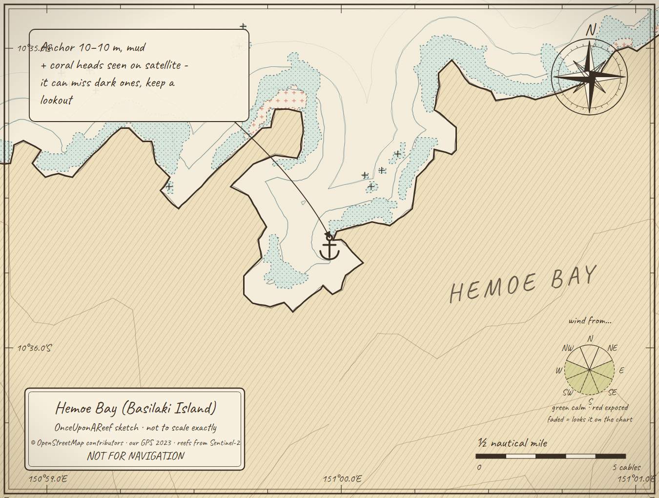 Sketch map of Hemoe Bay (Basilaki Island)