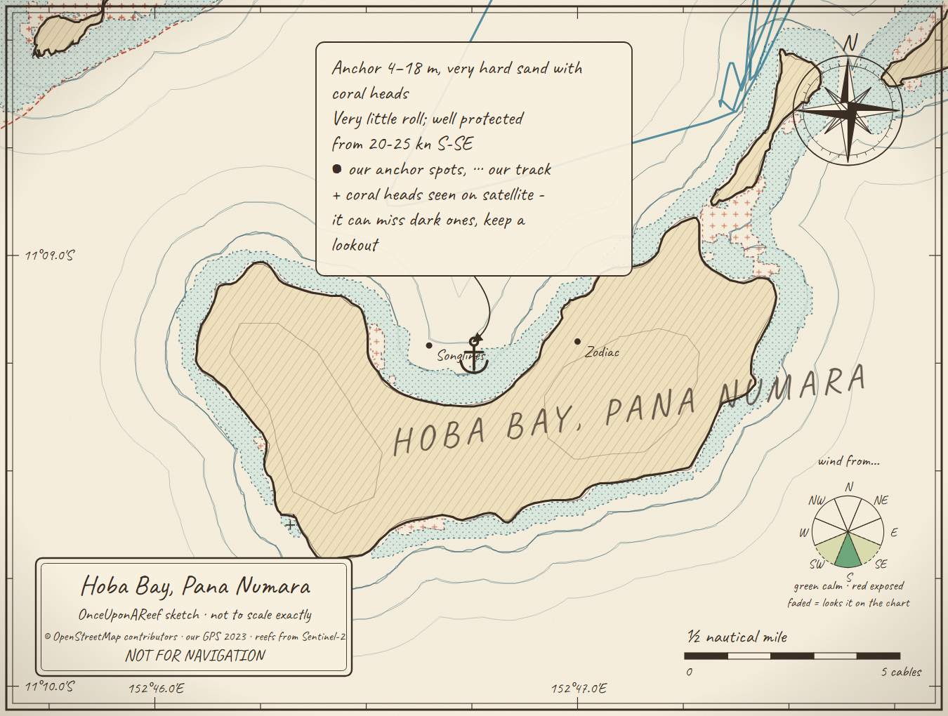 Sketch map of Hoba Bay, Pana Numara