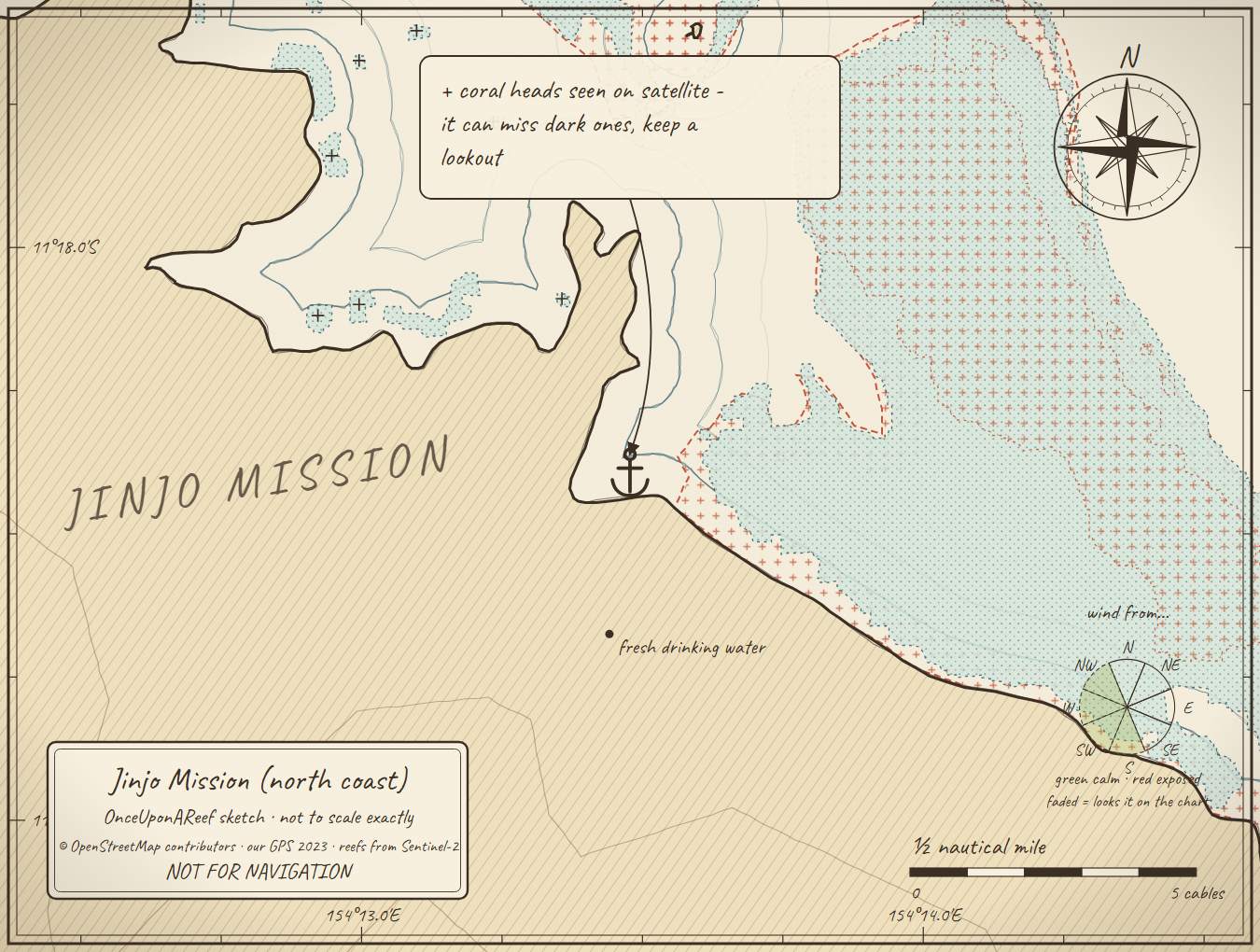 Sketch map of Jinjo Mission (north coast)