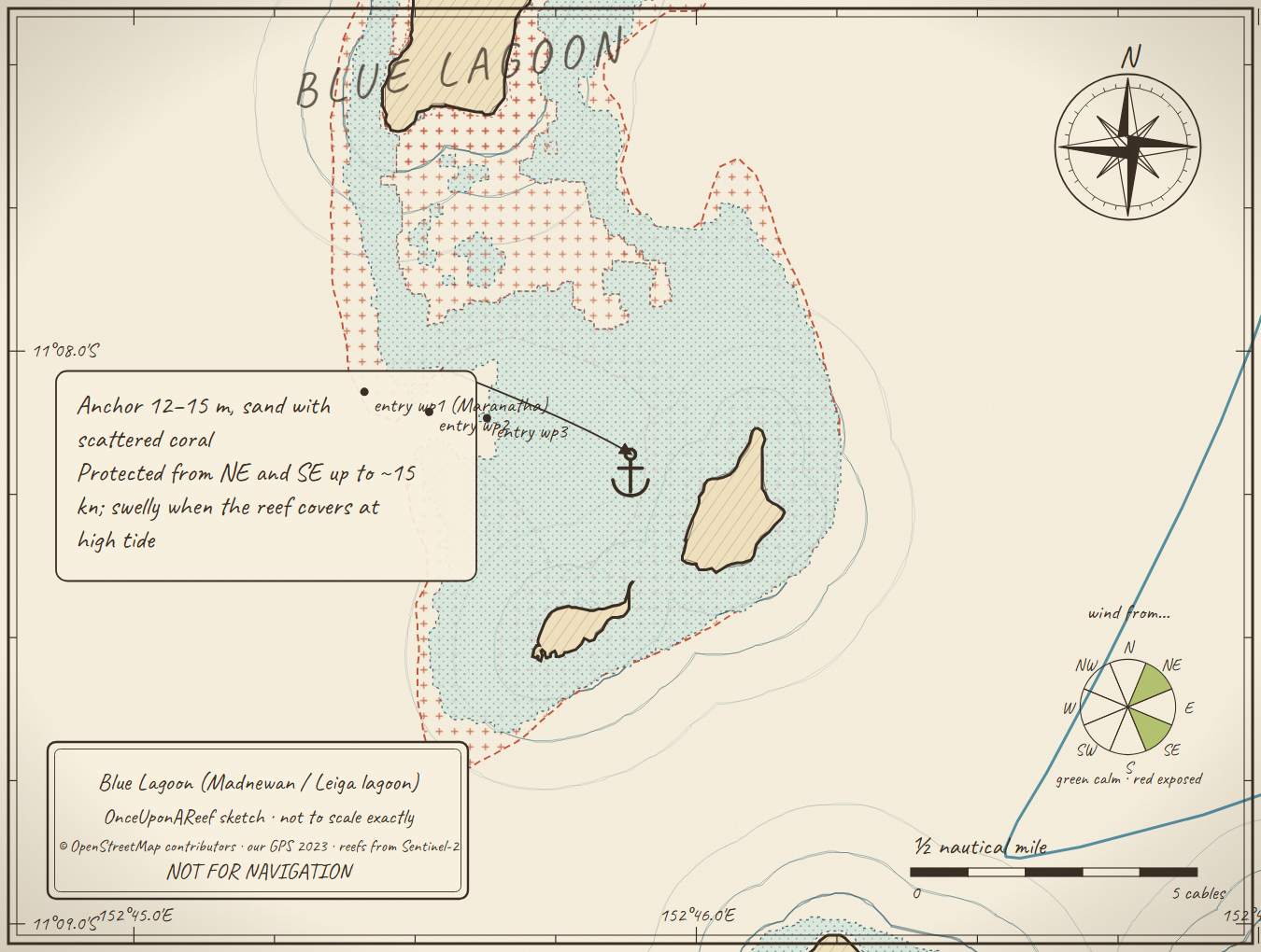 Sketch map of Blue Lagoon (Madnewan / Leiga lagoon)
