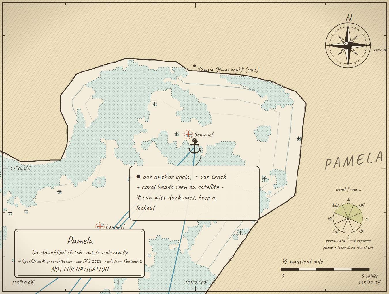 Sketch map of Pamela - Hinai Bay (Sudest)