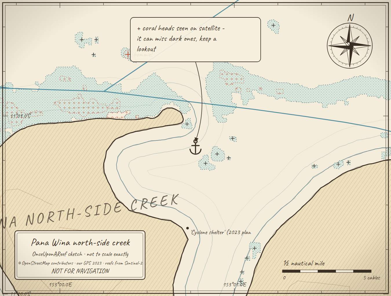 Sketch map of Pana Wina north-side creek - CYCLONE HOLE