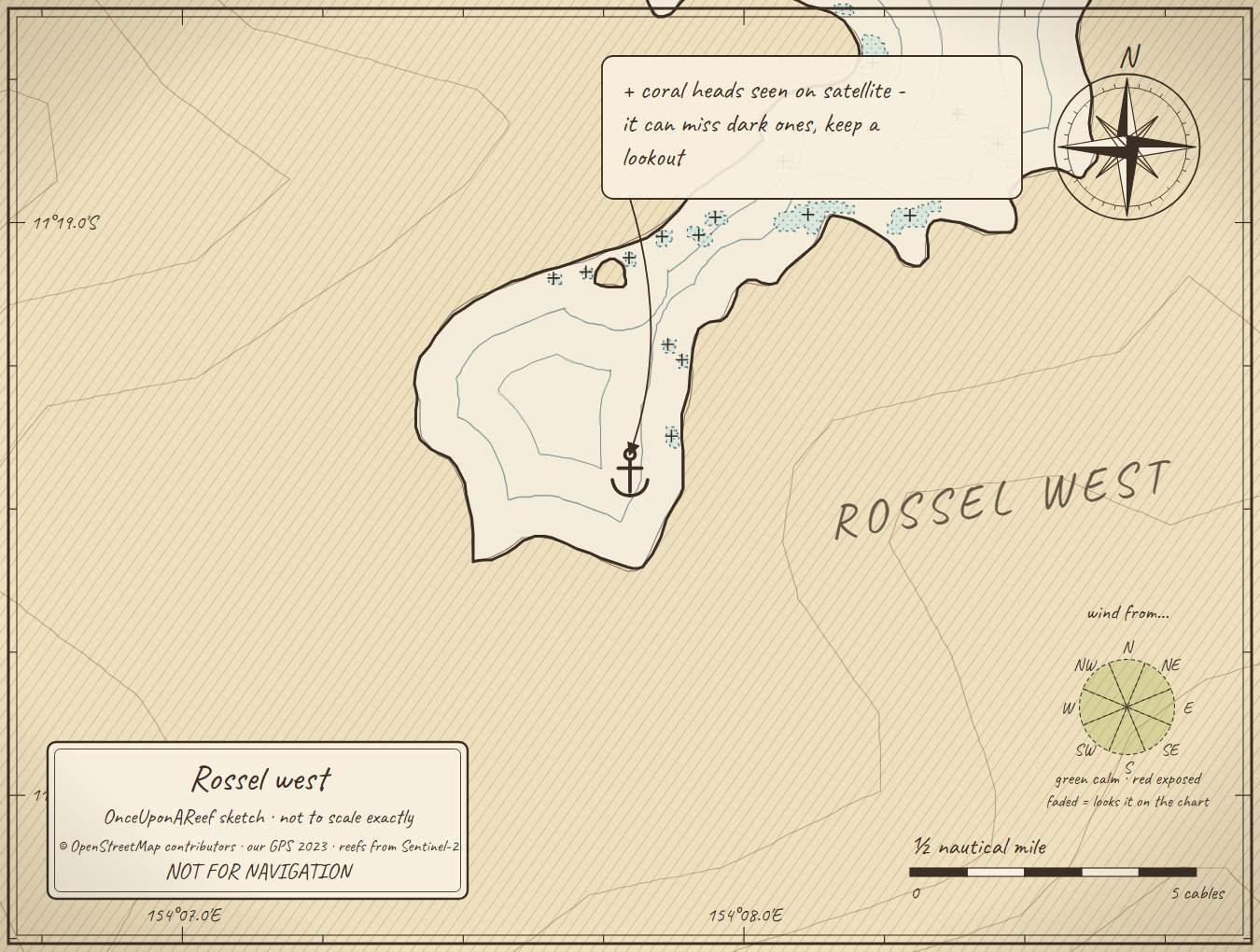 Sketch map of Rossel west - river anchorage