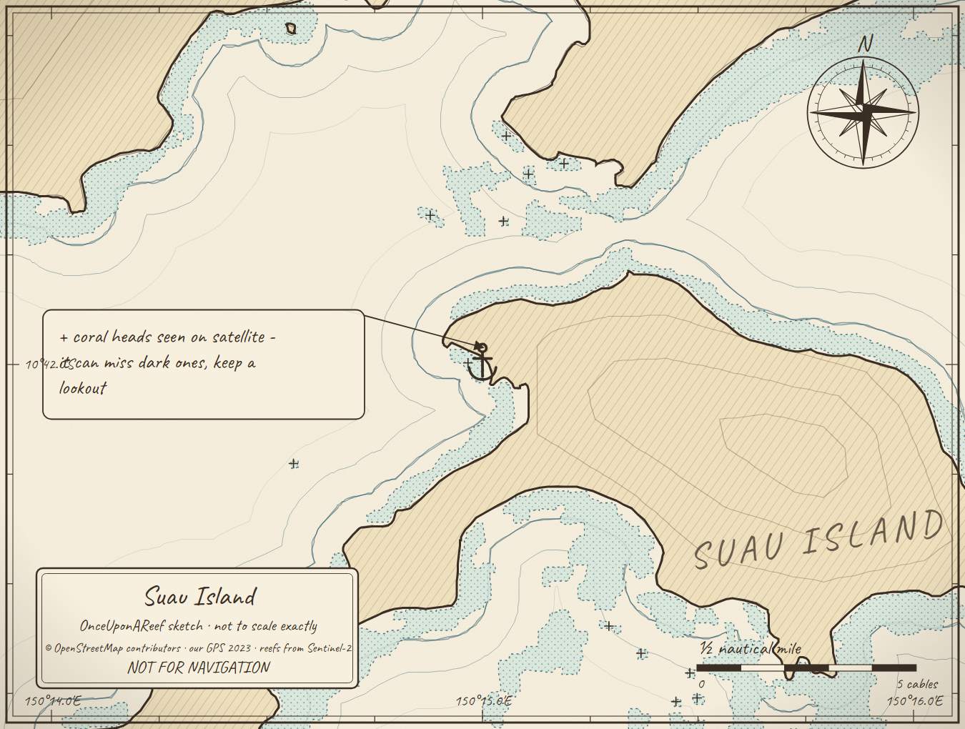 Sketch map of Suau Island