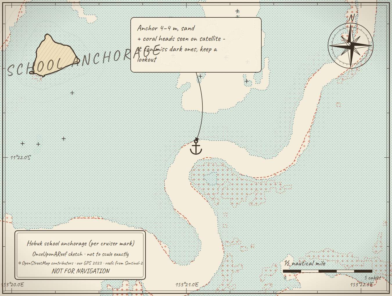 Sketch map of Hobuk school anchorage (per cruiser mark)