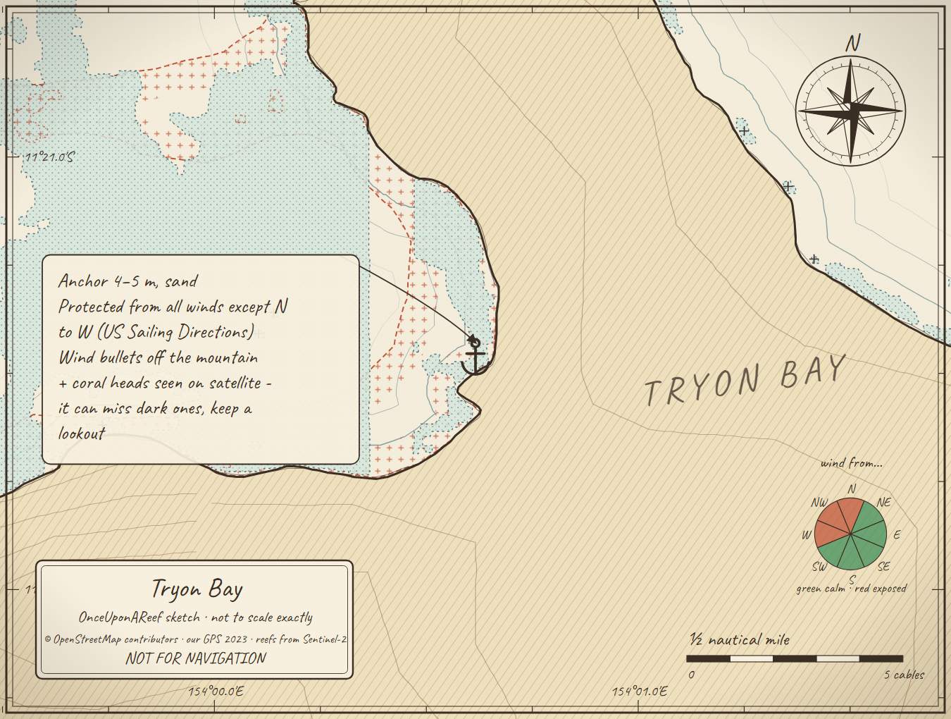 Sketch map of Tryon Bay