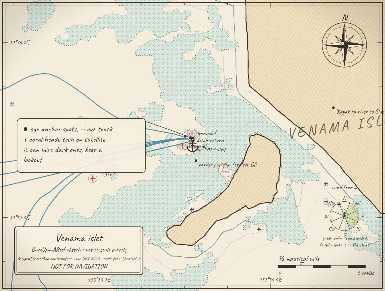 Sketch map of Venama islet - "Great anchorage" (Sudest south coast)