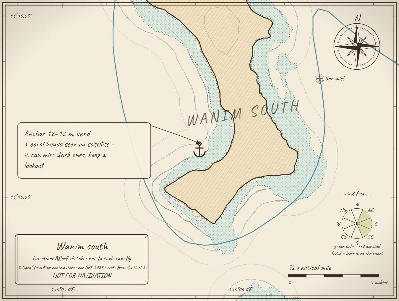 Sketch map of Wanim south - deep anchorage